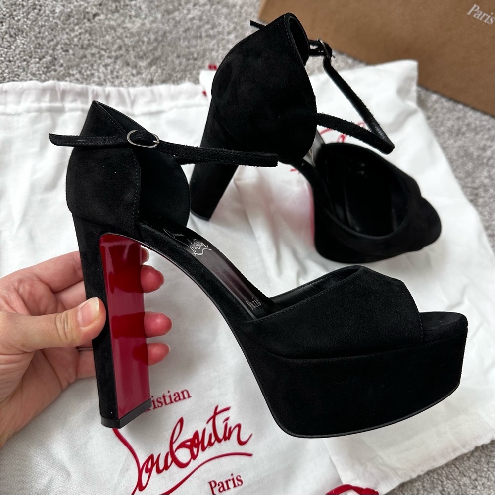 Christian Louboutin Sandaloo 130 Suede Platform Heel in Black size 36.5. - Picture 6 of 15
